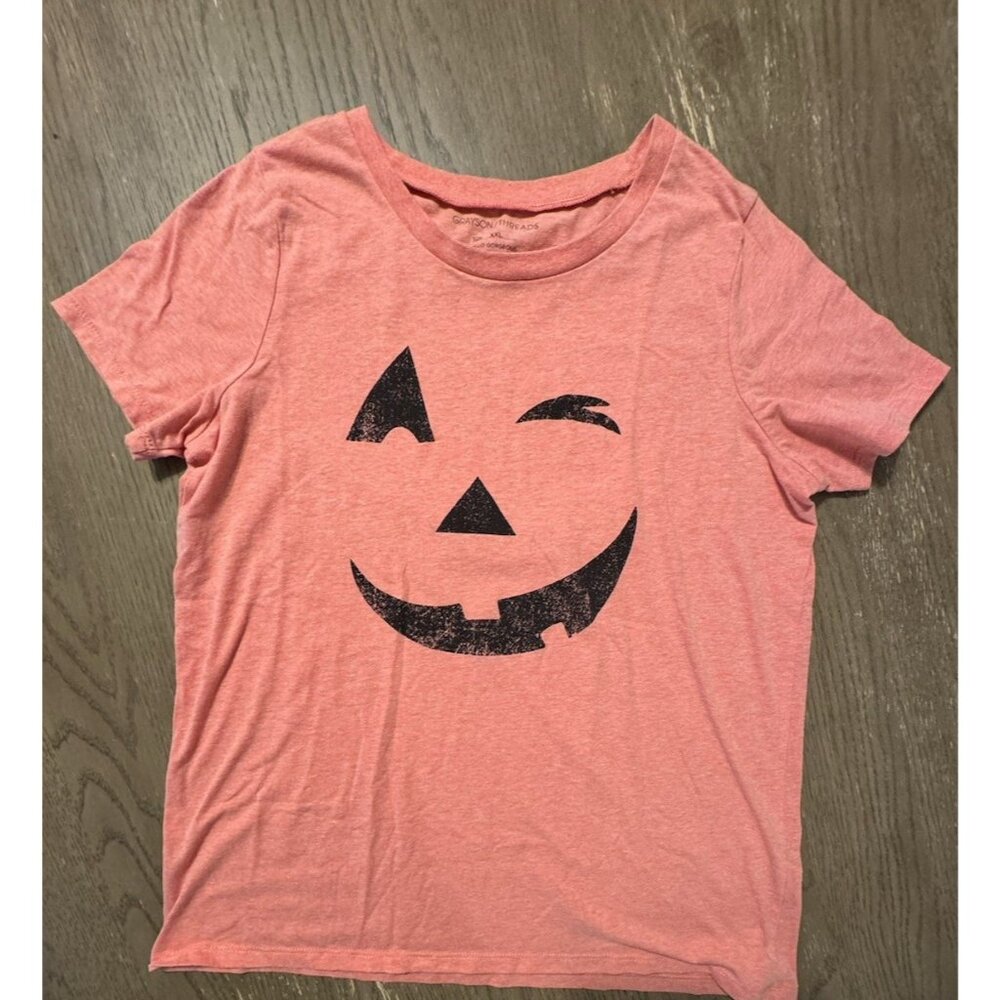 Grayson Threads 2XL Pumpkin Face Wink T shirt Orange Graphic Halloween Fall